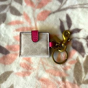 NWOT Coach mini photo wallet key holder white and pink color